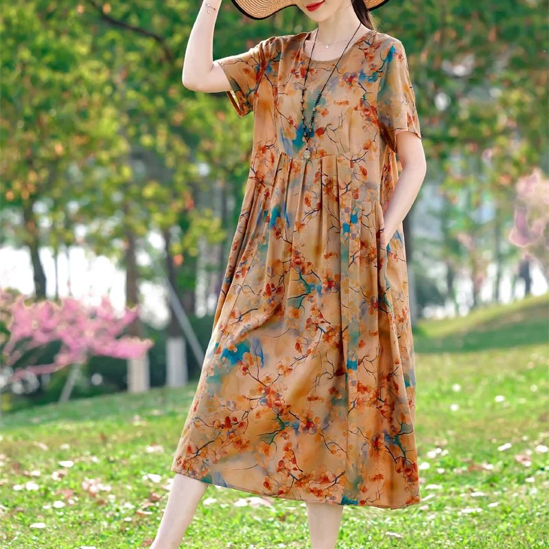 SaneShoppe-2025 Vintage Floral Summer Dress for Women Plus Size Casual Fashion Print Loose Arrival