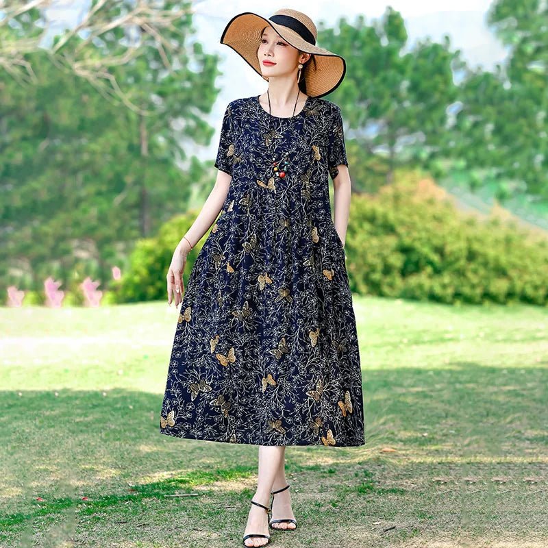 SaneShoppe-2025 Vintage Floral Summer Dress for Women Plus Size Casual Fashion Print Loose Arrival