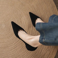 SaneShoppe - 2025 New Handmade Genuine Suede Low Heels Pointed Toe Dress Shoes Women Elegant Pumps Casual Shoes Flat Shoes