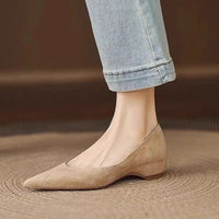 SaneShoppe - 2025 New Handmade Genuine Suede Low Heels Pointed Toe Dress Shoes Women Elegant Pumps Casual Shoes Flat Shoes