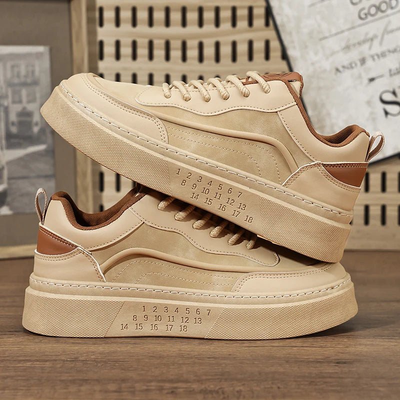 SaneShoppe - 2025 New Men's Shoes Leather Fashion Low - top Vulcanized Shoes Male Casual Shoes Running Sports Thick Soled Shoes Zapatos Hombre