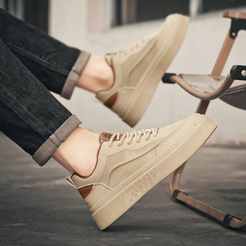 SaneShoppe - 2025 New Men's Shoes Leather Fashion Low - top Vulcanized Shoes Male Casual Shoes Running Sports Thick Soled Shoes Zapatos Hombre