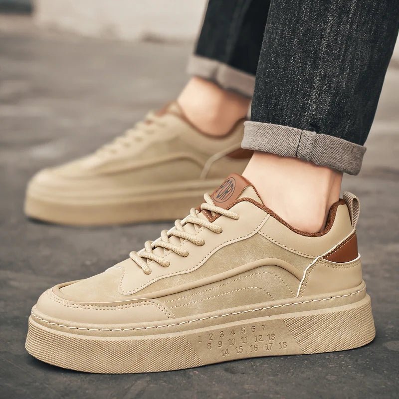 SaneShoppe - 2025 New Men's Shoes Leather Fashion Low - top Vulcanized Shoes Male Casual Shoes Running Sports Thick Soled Shoes Zapatos Hombre