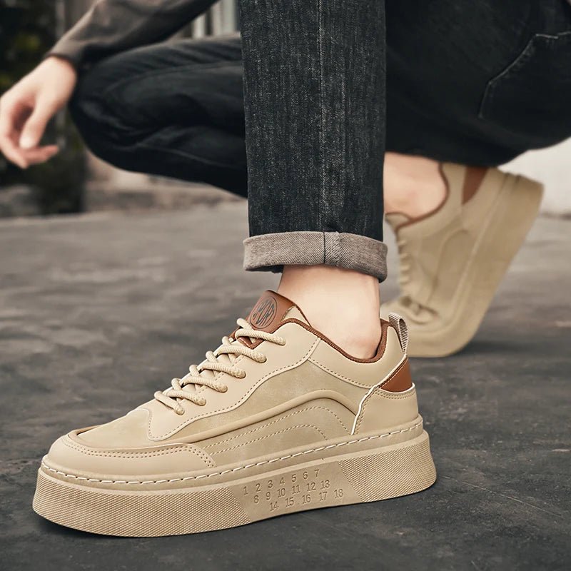 SaneShoppe - 2025 New Men's Shoes Leather Fashion Low - top Vulcanized Shoes Male Casual Shoes Running Sports Thick Soled Shoes Zapatos Hombre