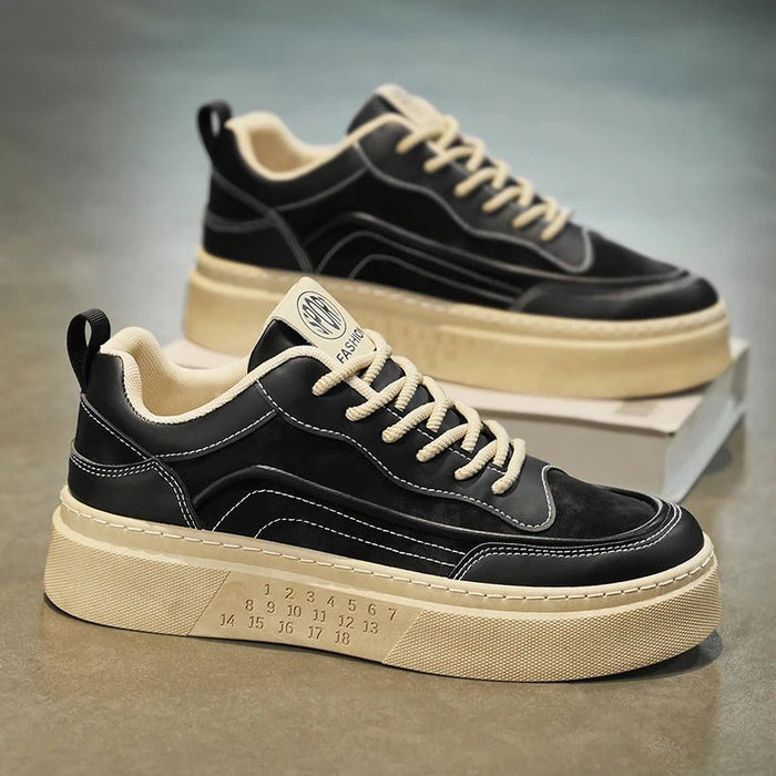 SaneShoppe - 2025 New Men's Shoes Leather Fashion Low - top Vulcanized Shoes Male Casual Shoes Running Sports Thick Soled Shoes Zapatos Hombre