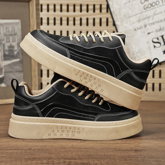 SaneShoppe - 2025 New Men's Shoes Leather Fashion Low - top Vulcanized Shoes Male Casual Shoes Running Sports Thick Soled Shoes Zapatos Hombre