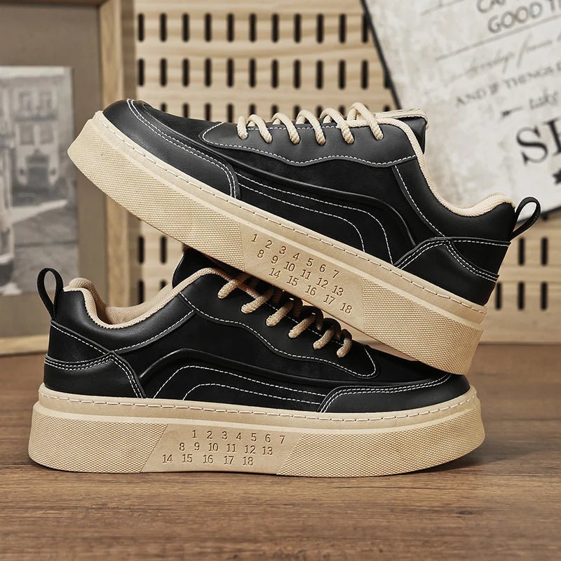 SaneShoppe - 2025 New Men's Shoes Leather Fashion Low - top Vulcanized Shoes Male Casual Shoes Running Sports Thick Soled Shoes Zapatos Hombre