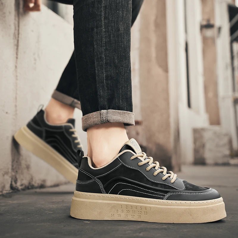 SaneShoppe - 2025 New Men's Shoes Leather Fashion Low - top Vulcanized Shoes Male Casual Shoes Running Sports Thick Soled Shoes Zapatos Hombre