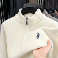SaneShoppe - 2025 New Mink Fleece Thick Sweater Men's Half Zipper Paul Knitted Base Sweater Men's Half High Neck Trendy