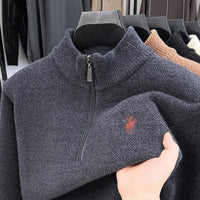 SaneShoppe - 2025 New Mink Fleece Thick Sweater Men's Half Zipper Paul Knitted Base Sweater Men's Half High Neck Trendy