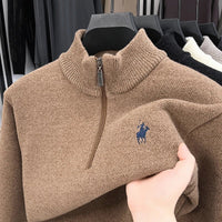SaneShoppe - 2025 New Mink Fleece Thick Sweater Men's Half Zipper Paul Knitted Base Sweater Men's Half High Neck Trendy