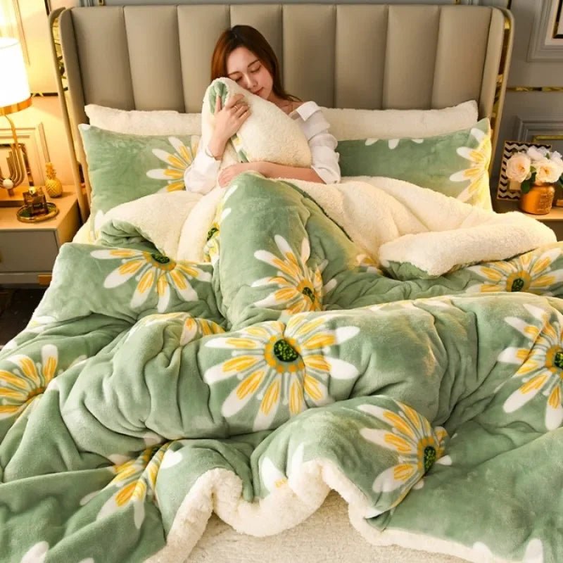 SaneShoppe - 2025 New Winter Printed Milk Wool Lamb Wool Blanket, Thickened Single and Double Student Dormitory Bedding Core