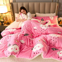 SaneShoppe - 2025 New Winter Printed Milk Wool Lamb Wool Blanket, Thickened Single and Double Student Dormitory Bedding Core