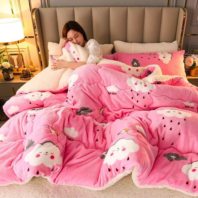 SaneShoppe - 2025 New Winter Printed Milk Wool Lamb Wool Blanket, Thickened Single and Double Student Dormitory Bedding Core