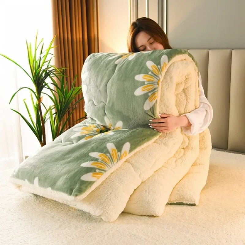 SaneShoppe - 2025 New Winter Printed Milk Wool Lamb Wool Blanket, Thickened Single and Double Student Dormitory Bedding Core