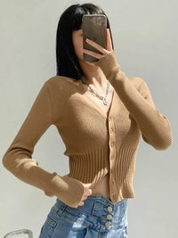 SaneShoppe - 2025 Summer Fashion Knitwear Cardigan Top Women's Ribbed Patchwork Slim Casual Cropped Inner Top Women's Knit Cardigan Outwear