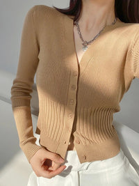 SaneShoppe - 2025 Summer Fashion Knitwear Cardigan Top Women's Ribbed Patchwork Slim Casual Cropped Inner Top Women's Knit Cardigan Outwear