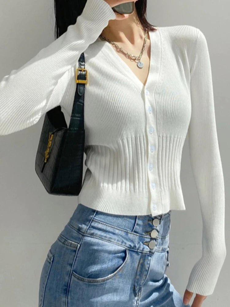 SaneShoppe - 2025 Summer Fashion Knitwear Cardigan Top Women's Ribbed Patchwork Slim Casual Cropped Inner Top Women's Knit Cardigan Outwear