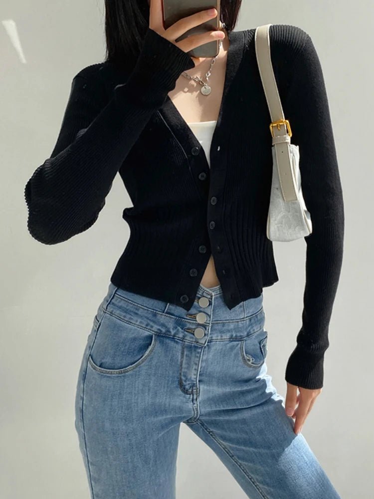 SaneShoppe - 2025 Summer Fashion Knitwear Cardigan Top Women's Ribbed Patchwork Slim Casual Cropped Inner Top Women's Knit Cardigan Outwear