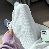 SaneShoppe - 2025 Summer Women's Fashion Casual Waffle Straight Leg Pants Loose High Waist Small Slipping Sports Comfortable Tight Leggings