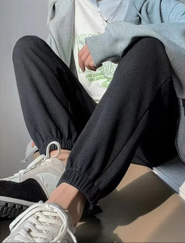 SaneShoppe - 2025 Summer Women's Fashion Casual Waffle Straight Leg Pants Loose High Waist Small Slipping Sports Comfortable Tight Leggings