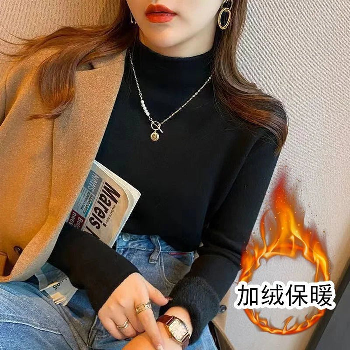 SaneShoppe - 2025 Sweater For Women Casual Thick Warm Knit Plush Velvet Lined Pullover Tops Fall Winter Soft Knitwear Jumper New Slim Poleras