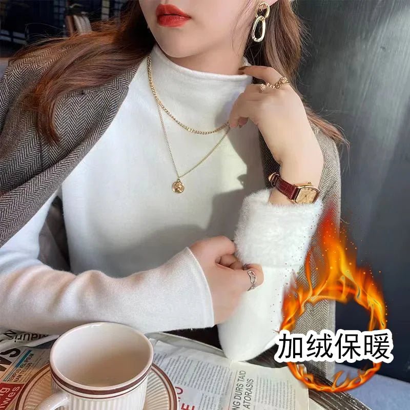 SaneShoppe - 2025 Sweater For Women Casual Thick Warm Knit Plush Velvet Lined Pullover Tops Fall Winter Soft Knitwear Jumper New Slim Poleras