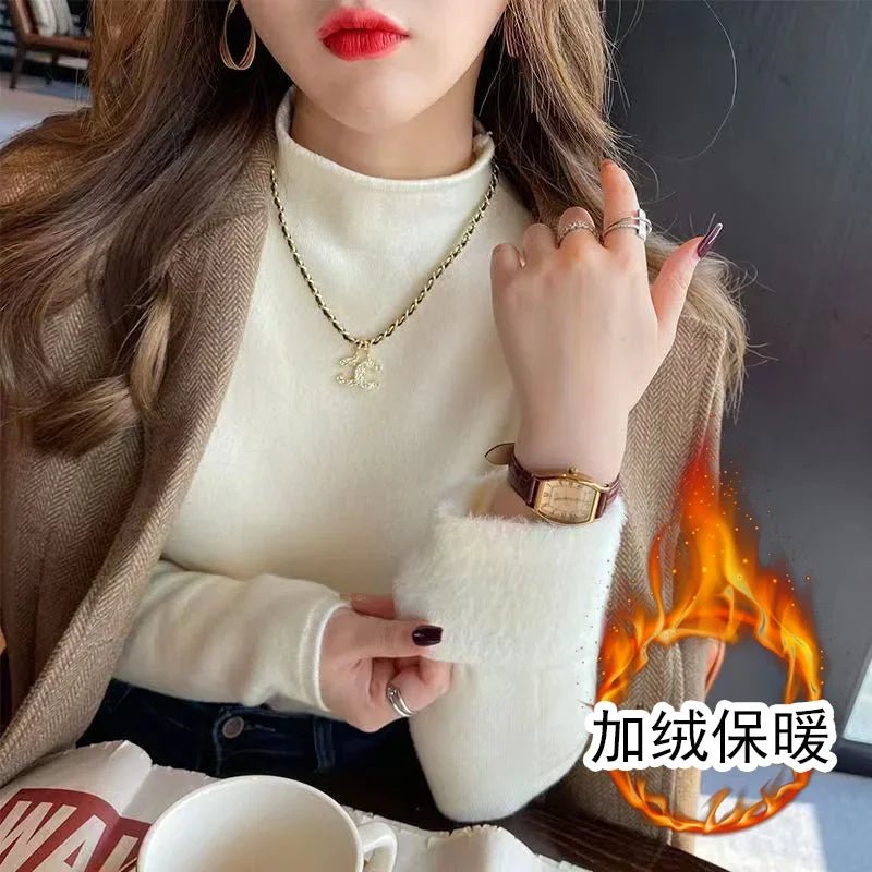 SaneShoppe - 2025 Sweater For Women Casual Thick Warm Knit Plush Velvet Lined Pullover Tops Fall Winter Soft Knitwear Jumper New Slim Poleras