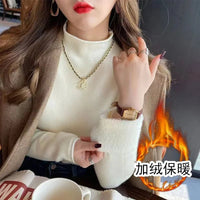 SaneShoppe - 2025 Sweater For Women Casual Thick Warm Knit Plush Velvet Lined Pullover Tops Fall Winter Soft Knitwear Jumper New Slim Poleras