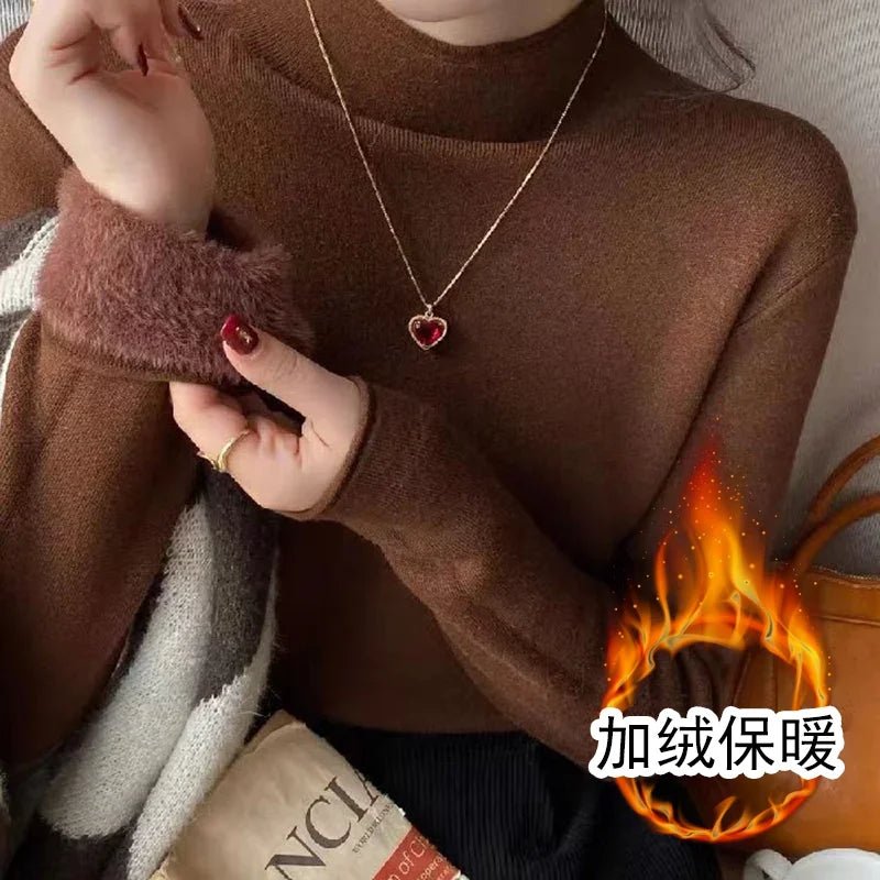 SaneShoppe - 2025 Sweater For Women Casual Thick Warm Knit Plush Velvet Lined Pullover Tops Fall Winter Soft Knitwear Jumper New Slim Poleras