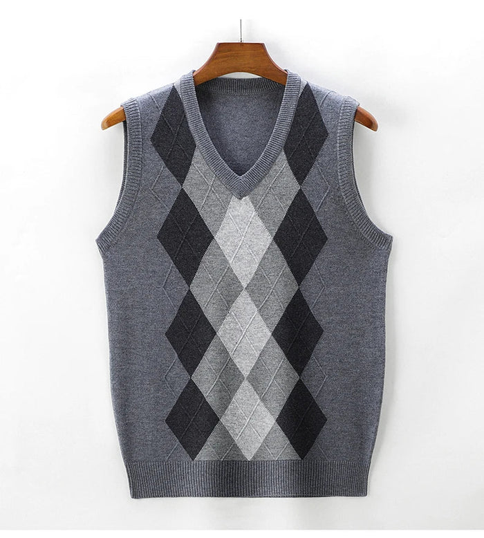 SaneShoppe - 2025Men's Sleeveless Knitted Vest V - neck Sweater for Autumn and Winter Versatile and Slim Fit Pullover Sweater