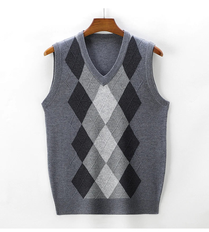 SaneShoppe - 2025Men's Sleeveless Knitted Vest V - neck Sweater for Autumn and Winter Versatile and Slim Fit Pullover Sweater