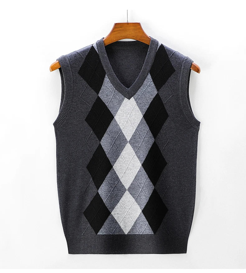 SaneShoppe - 2025Men's Sleeveless Knitted Vest V - neck Sweater for Autumn and Winter Versatile and Slim Fit Pullover Sweater