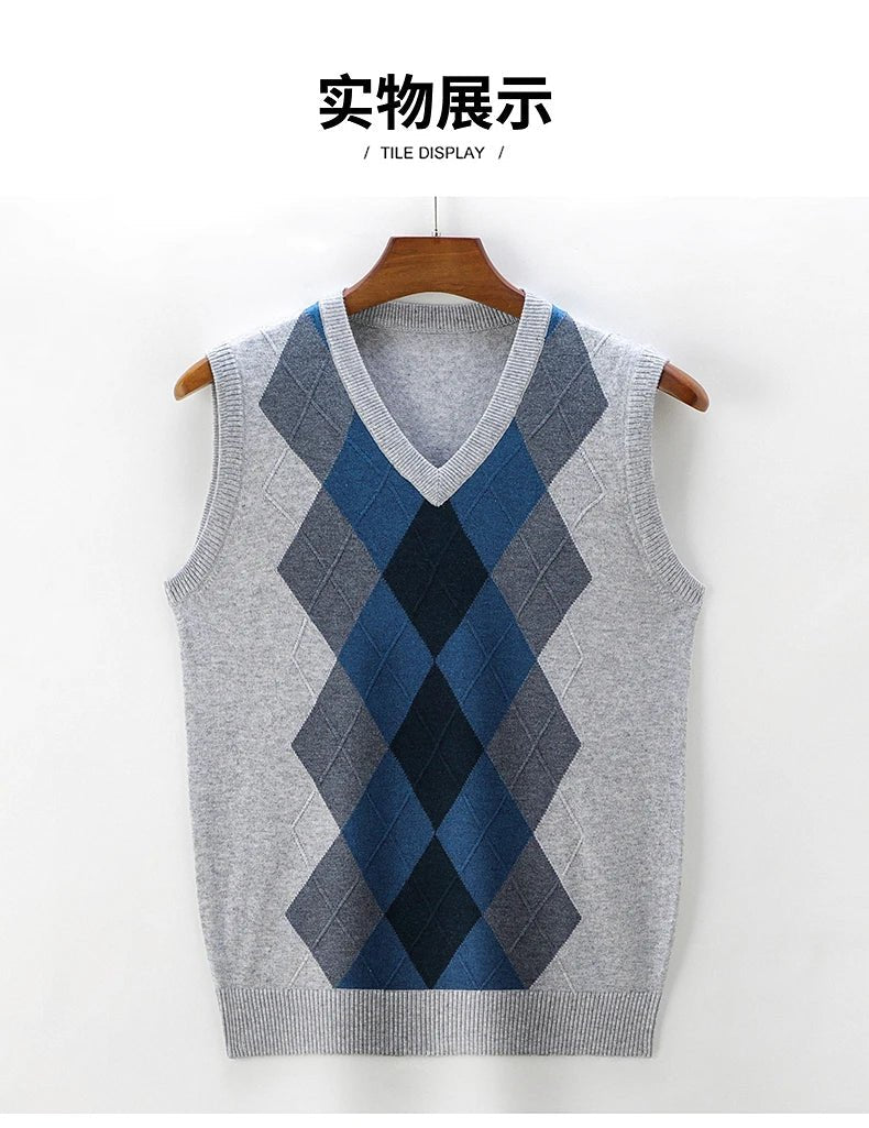 SaneShoppe - 2025Men's Sleeveless Knitted Vest V - neck Sweater for Autumn and Winter Versatile and Slim Fit Pullover Sweater