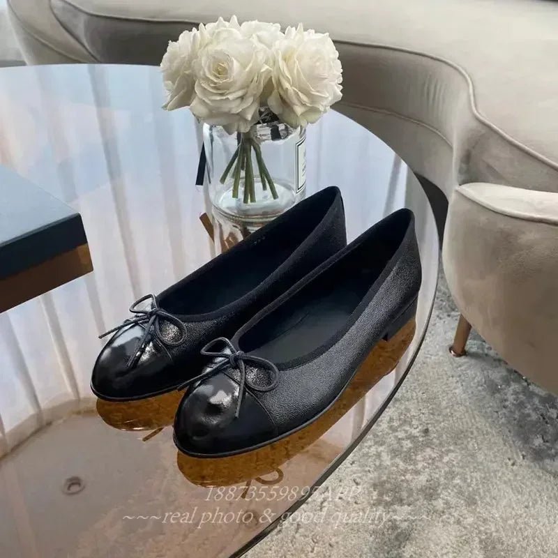 SaneShoppe-2026 Denim Blazer Ballet Flats Leather Round Toe Women's Shoes