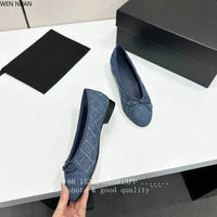 SaneShoppe-2026 Denim Blazer Ballet Flats Leather Round Toe Women's Shoes
