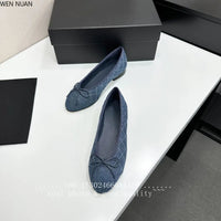 SaneShoppe-2026 Denim Blazer Ballet Flats Leather Round Toe Women's Shoes