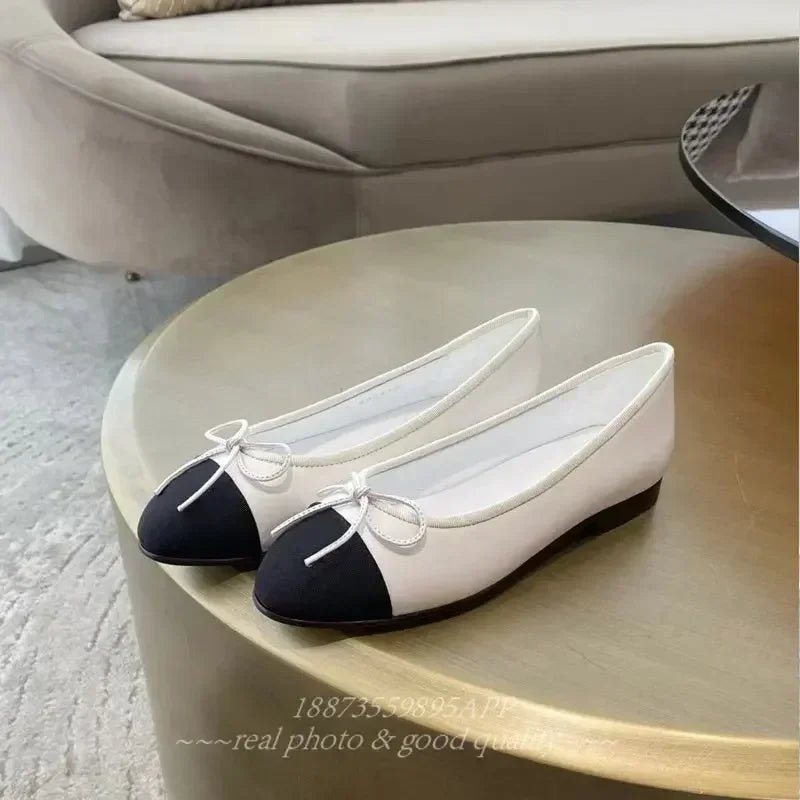 SaneShoppe-2026 Denim Blazer Ballet Flats Leather Round Toe Women's Shoes