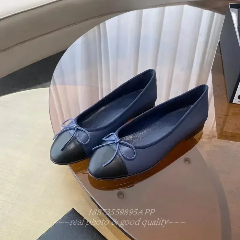 SaneShoppe-2026 Denim Blazer Ballet Flats Leather Round Toe Women's Shoes