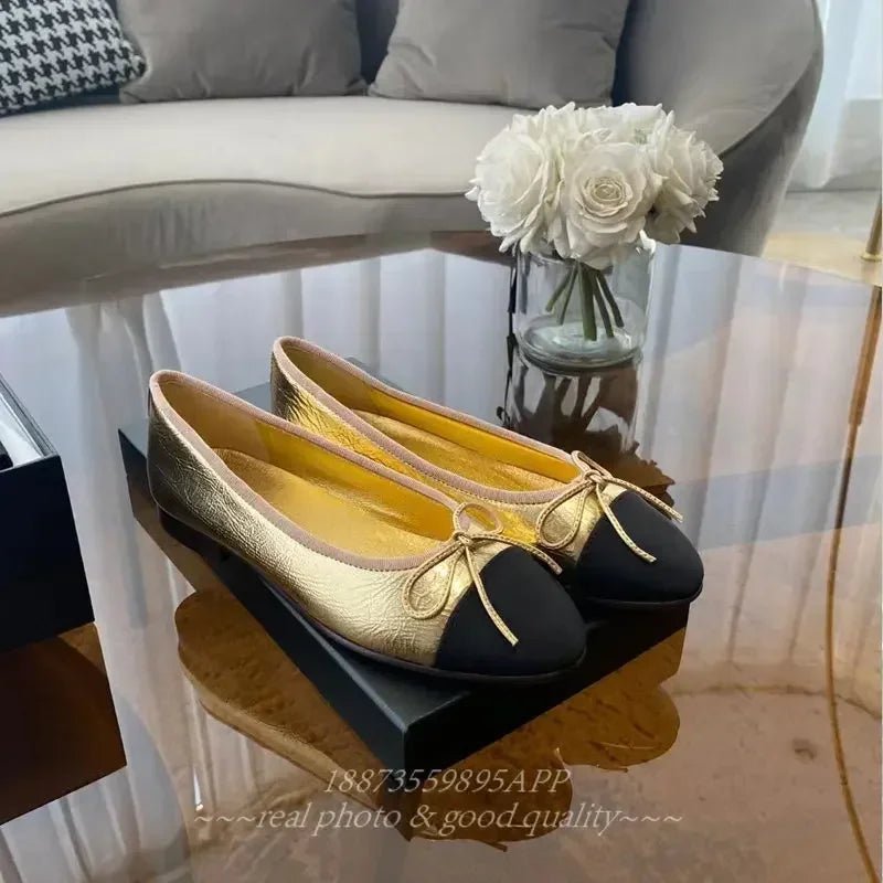 SaneShoppe-2026 Denim Blazer Ballet Flats Leather Round Toe Women's Shoes