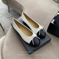 SaneShoppe-2026 Denim Blazer Ballet Flats Leather Round Toe Women's Shoes