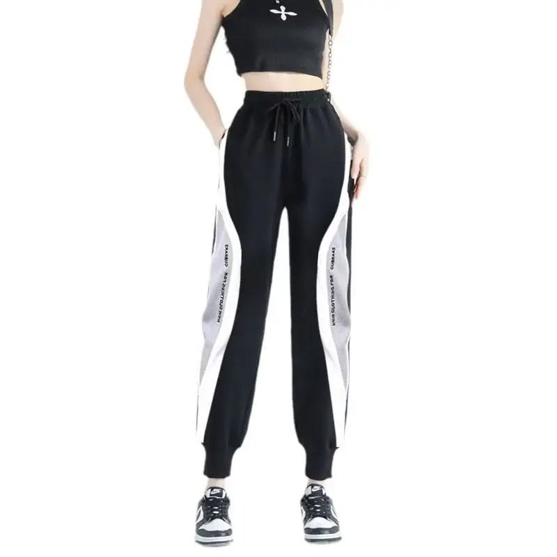 SaneShoppe - 2026 Spring and Autumn New Splicing Embroidered Sports Pants Women Fashion Trend Loose Large Size Haren Small Foot Guard Pants