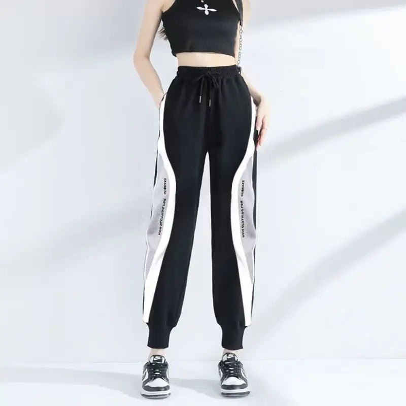 SaneShoppe - 2026 Spring and Autumn New Splicing Embroidered Sports Pants Women Fashion Trend Loose Large Size Haren Small Foot Guard Pants
