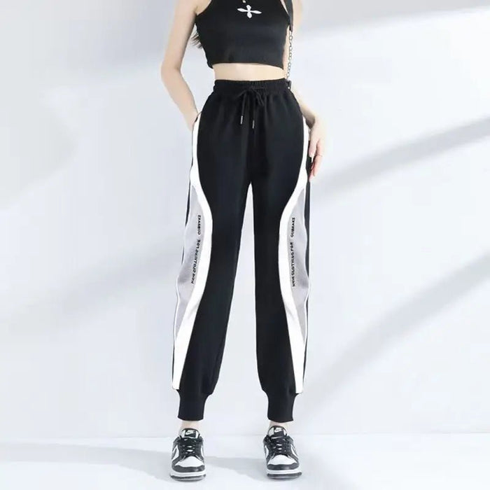 SaneShoppe - 2026 Spring and Autumn New Splicing Embroidered Sports Pants Women Fashion Trend Loose Large Size Haren Small Foot Guard Pants