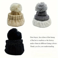 SaneShoppe - 2PCS winter warm knit hat set Winter hat thick plush windproof cold casual warm hat scarf