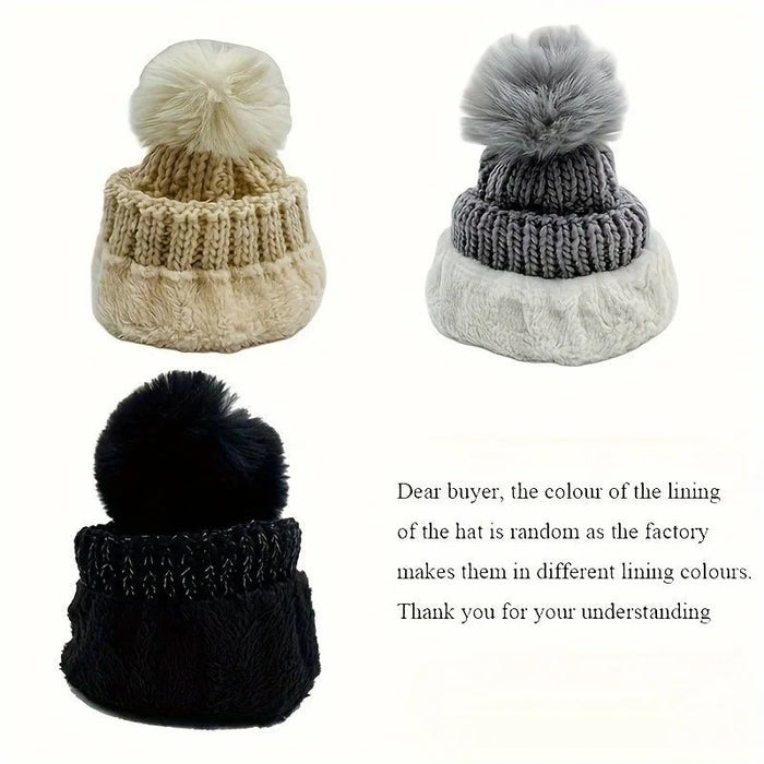 SaneShoppe - 2PCS winter warm knit hat set Winter hat thick plush windproof cold casual warm hat scarf