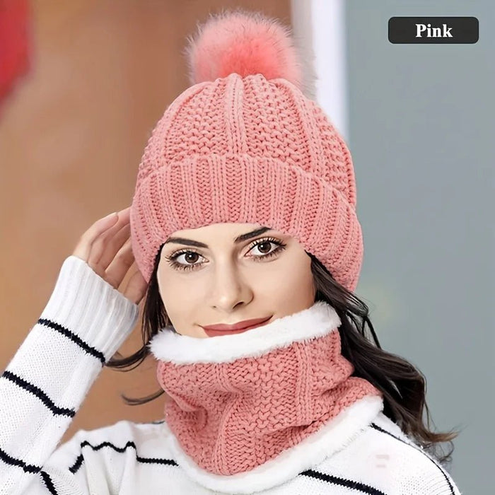 SaneShoppe - 2PCS winter warm knit hat set Winter hat thick plush windproof cold casual warm hat scarf
