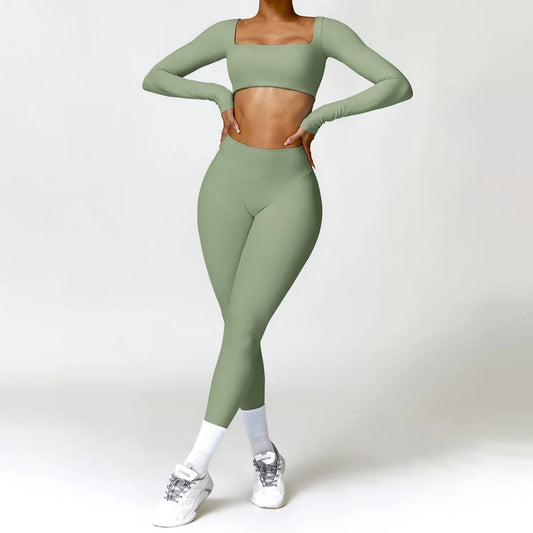 SaneShoppe-Women's Yoga Gym Set 2PCS Quick-Drying Sports Suit Long Sleeve Running Workout