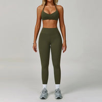 SaneShoppe - 2PCS Yoga Suit Women Sport Bra High Waist Leggings Shorts Outfit Gym Set Fitness Workout Clothes Tight Push Up Impact Sportswear