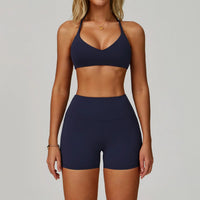 SaneShoppe - 2PCS Yoga Suit Women Sport Bra High Waist Leggings Shorts Outfit Gym Set Fitness Workout Clothes Tight Push Up Impact Sportswear